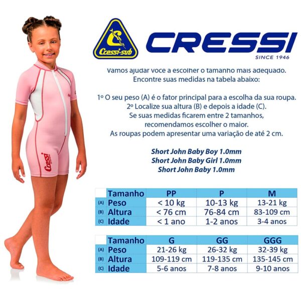 Roupa de Neoprene Infantil Cressi Short Baby Girl