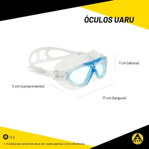uau branco e azul lateral spec Óculos de Natação Cetus Uaru