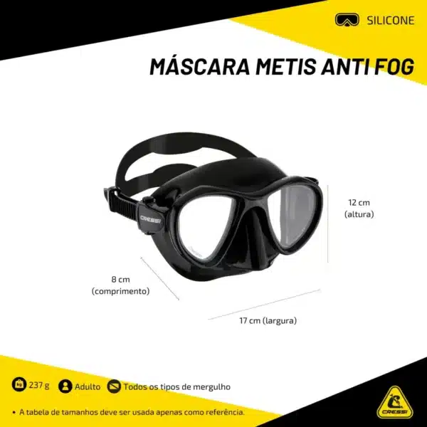 Máscara Cressi Metis Anti Fog Medidas Máscara Cressi Metis Anti Fog