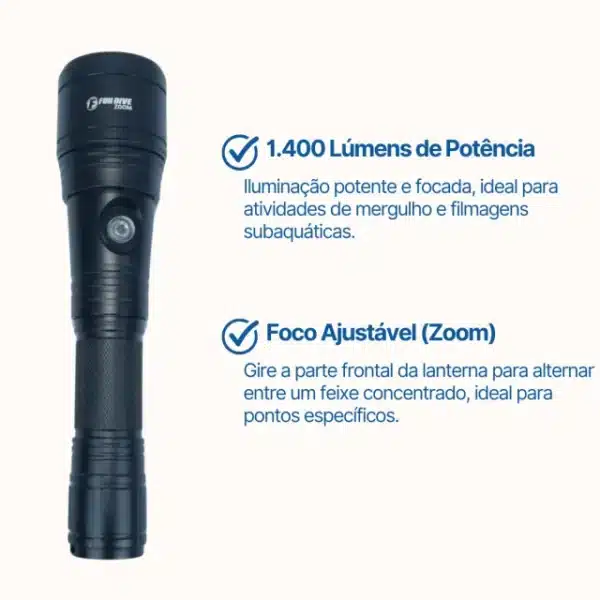 lanterna_zoom3 Lanterna Subaquática Fun Dive Zoom - 1400 lumens